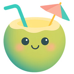 Coconut with a cocktail umbrella