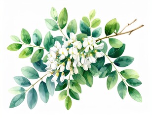 Obraz premium Delicate Acacia Bloom: A Watercolor Illustration of Serene Floral Beauty