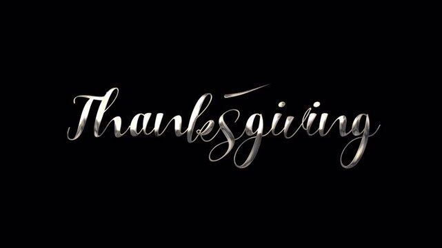 happy thanksgiving text animation with silver color and alpha channel , best for overlay background with theme autum like thanksgiving