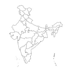 Black line map of the India, vector illustration of the national border of India.