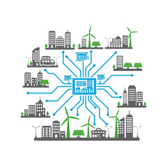 Naklejka premium Smart city infrastructure powered by renewable energy sources