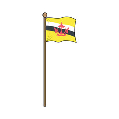 Brunei National Flag Waving on a Pole Depicted in a Vector Illustration