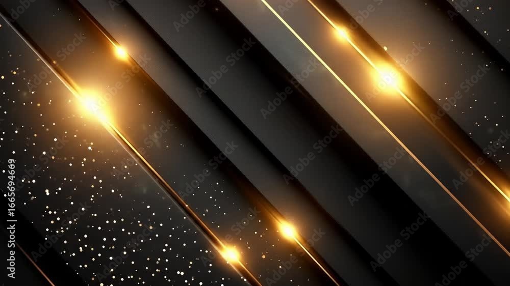 Aufkleber dynamic black and gold abstract video with sparkling particles and glowing lines