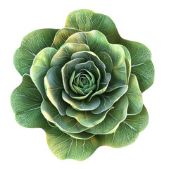 Obraz premium Detailed Green Cabbage Isolated on Transparent Background with Textured Leaves and Central Spiral