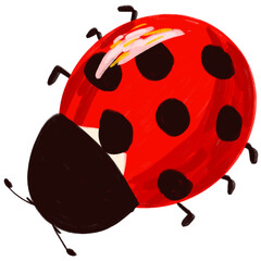 Ladybug hand drawn illustration with chalk oil painting textured.