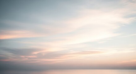 Obraz premium Serene Pastel Sunset over Calm Sea, Abstract Cloudscape and Water Landscape