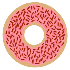 Donut with strawberry cream and messes hand drawn illustration.