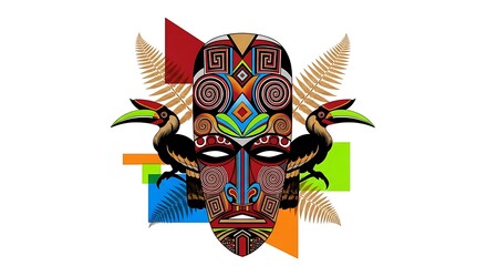 Colorful African Mask with Birds
