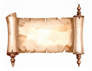 Watercolor illustration of an ancient scroll with decorative wooden handles