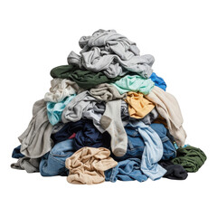 Large pile of clean laundry isolated on transparent background
