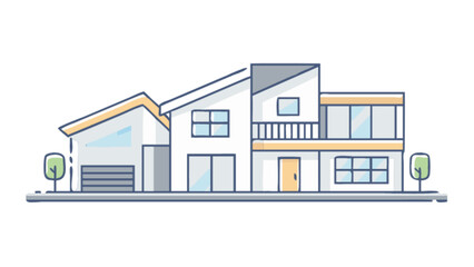 Modern home design illustration with garage and trees for real estate and architecture concept