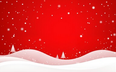 Red Christmas Background with Snowy Hills. High quality