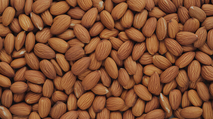 A close up shot showcasing a dense pile of almonds filling the entire frame with their natural brown color