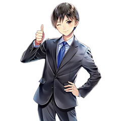 グッドサインをする若いビジネスマン（漫画・アニメ調）