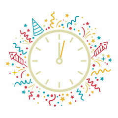 New Year Clock with Fireworks Celebration Illustration