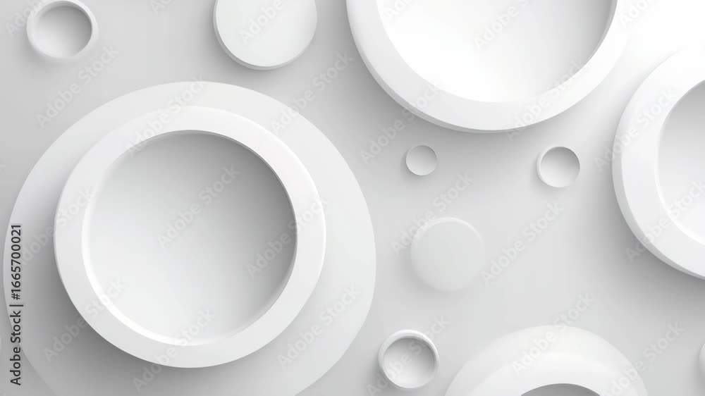 Poster a collection of various white circular shapes of different sizes is assembled on a smooth, neutral b