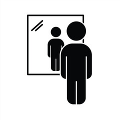 Mirror icon. Man standing in front of a mirror. Icon isolated on a white background. Vector illustration.