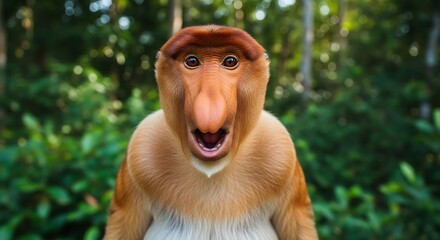 Naklejka premium Proboscis Monkey with Open Mouth
