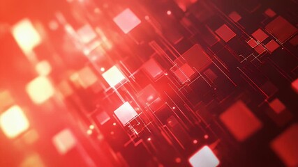 Abstract digital composition with floating glowing red squares and lines, blurred and futuristic - Powered by Adobe