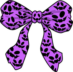 Halloween Groovy Purple Ribbon Bow with Skull