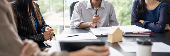 Business people signing contract making deal with real estate agent Concept for consultant home...