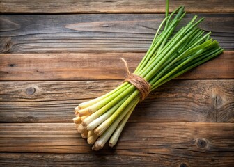 Fresh Lemon Grass on Wooden Background