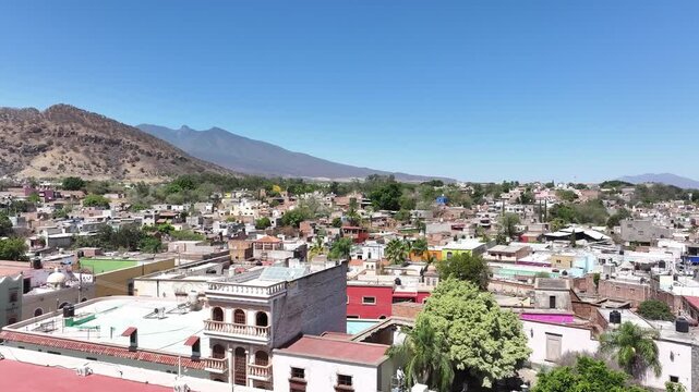 Amatitan town rural neighbourhood, Jalisco, Drone shot