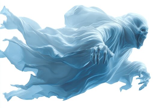A spectral figure in flowing robes, appearing to glide or float