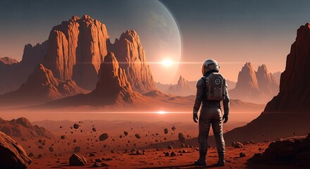 Astronaut on Red Planet's Vast Terrain
