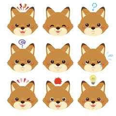 キツネのイラストセット　顔表情のみ