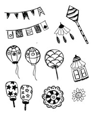 Icon set festival & celebration hand drawn