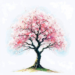 Obraz premium watercolor illustration of cherry blossom tree