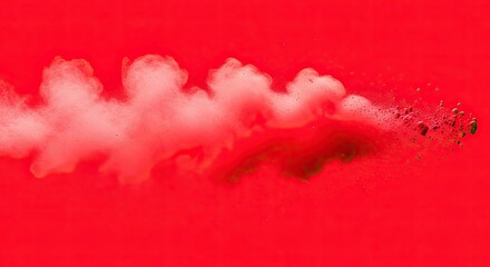 Abstract swirling cloud of white and red smoke or powder against a vibrant red background