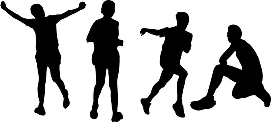 silhouette running man woman posture in black shapes graphic element on white background