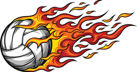 Fiery Volleyball Ball with Flame Illustration

