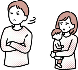 育児に非協力なモラハラ夫のイラスト