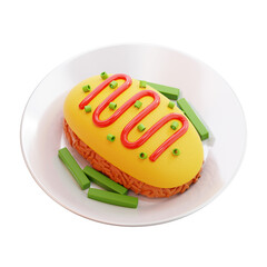 3D Omelette Omurice with Sauce Illustration