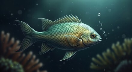 Vibrant Underwater Fish Illustration.