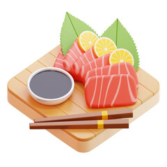 3D Salmon Sashimi with Lemon Illustration