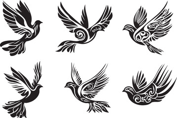 Obraz premium Set of vector wings tattoo design with bird and decorative elements.