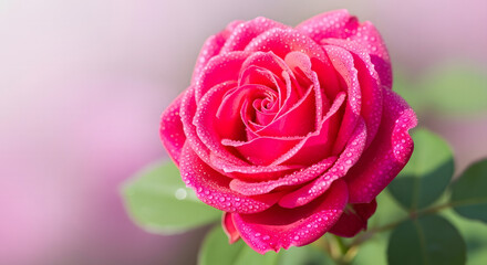 Closeup of Pink Rose with Water Drops