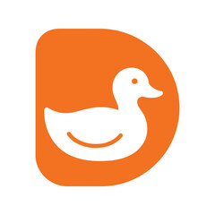 White duck silhouette on orange rounded square background simple graphic clean design