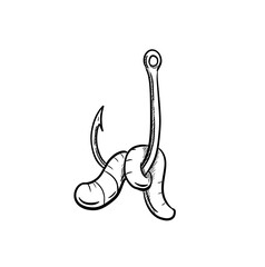 worm on hook digital illustration drawing white background