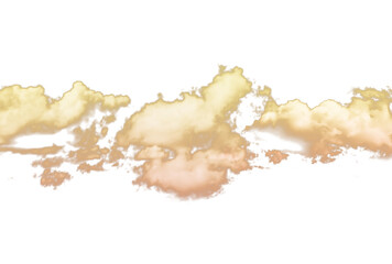 Realistic clouds fog steam flow isolated on transparent background, smoke gas with orange clouds cutout.