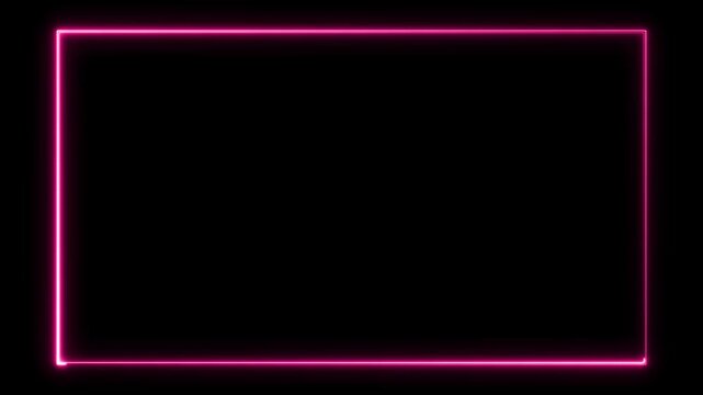 Seamless loop animated rectangle picture frame with neon color video motion graphic isolated on transparent background. 