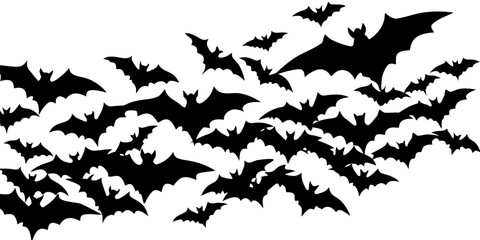 Silhouetted Flock of Bats Flying Vector Design