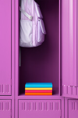 Books and Backpack in a Purple Locker