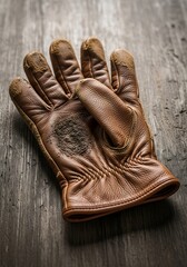 Used work gloves on wooden surface
