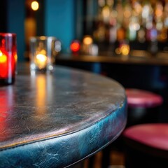 Dark, round bar table with candlelight