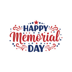 Happy memorial day patriotic lettering with stars and swirls american holiday celebration